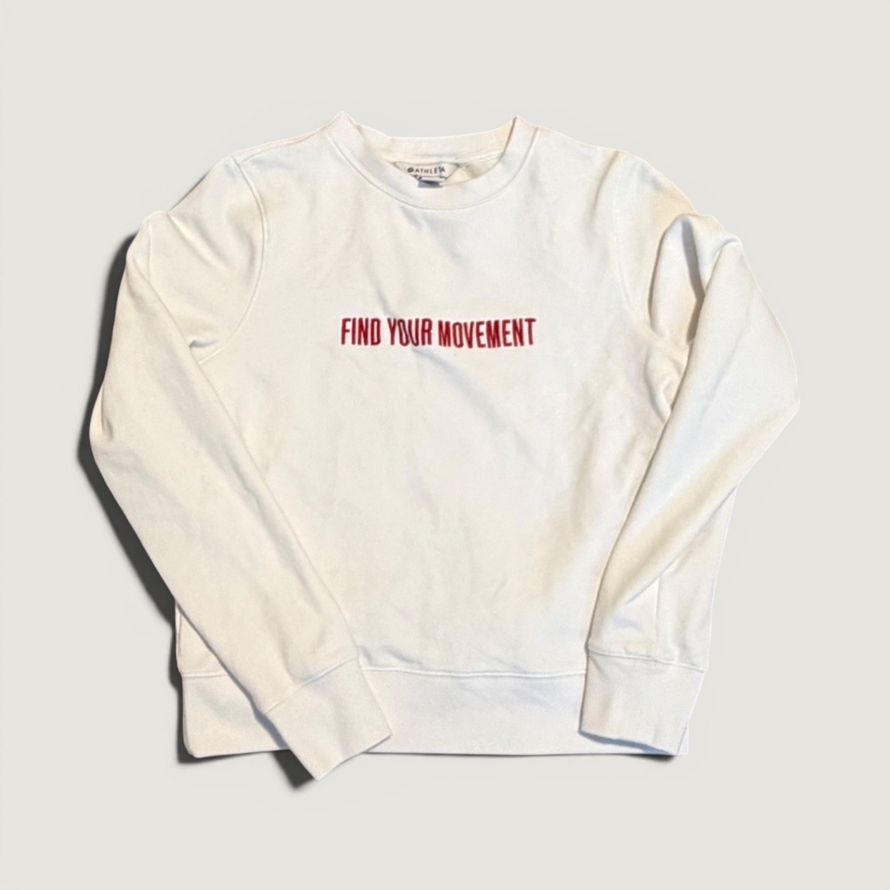 Athleta Find Your Movement Crewneck Sweatshirt White Red Embroidered XS